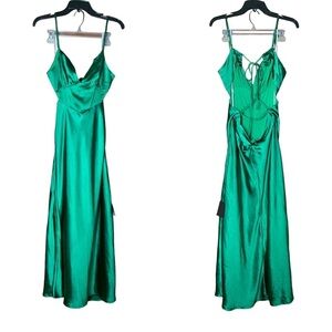 perfectly classy emerald green satin strappy maxi dress our viral dress is back in stock available in yellow, emerald green and blue shop now via link in bio, search: Perfectly Classy Royal Blue Satin Strappy Maxi Dress, #bridaltok #weddingtok